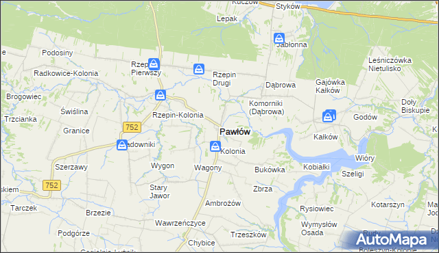 mapa Pawłów powiat starachowicki, Pawłów powiat starachowicki na mapie Targeo