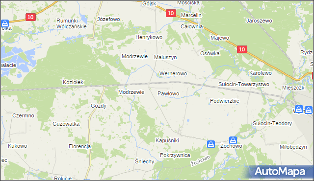 mapa Pawłowo gmina Sierpc, Pawłowo gmina Sierpc na mapie Targeo