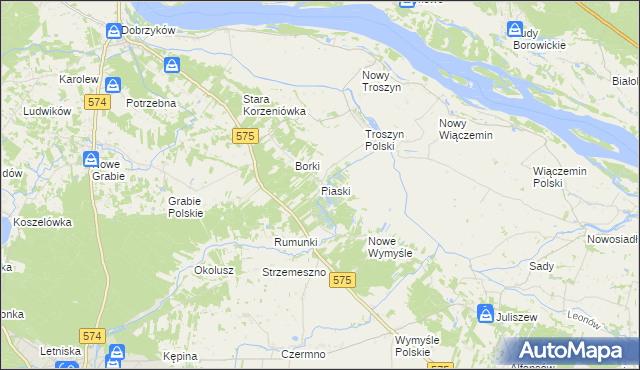 mapa Piaski gmina Gąbin, Piaski gmina Gąbin na mapie Targeo