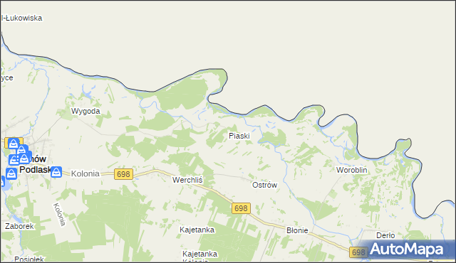 mapa Piaski gmina Janów Podlaski, Piaski gmina Janów Podlaski na mapie Targeo