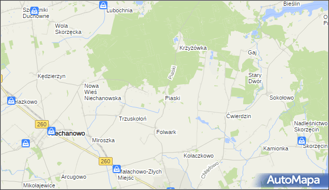 mapa Piaski gmina Witkowo, Piaski gmina Witkowo na mapie Targeo