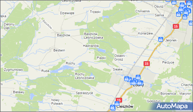 mapa Piaski gmina Zduny, Piaski gmina Zduny na mapie Targeo