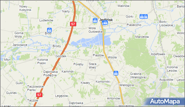 mapa Piastów gmina Jedlińsk, Piastów gmina Jedlińsk na mapie Targeo