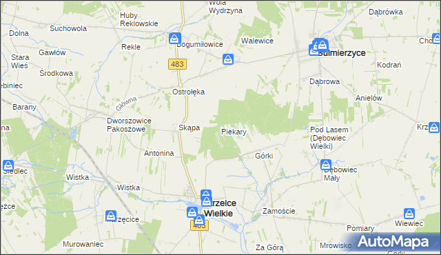 mapa Piekary gmina Strzelce Wielkie, Piekary gmina Strzelce Wielkie na mapie Targeo