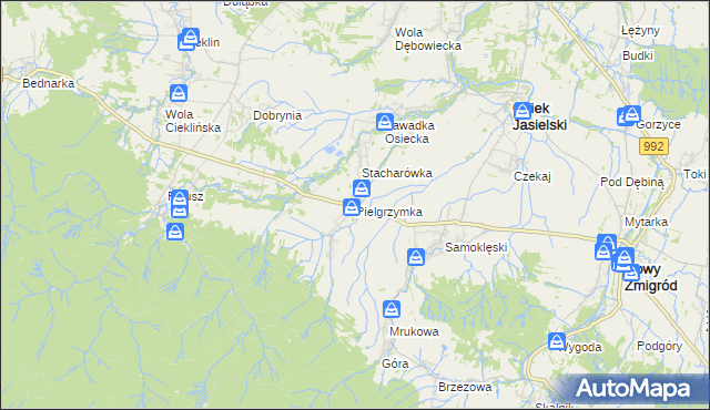 mapa Pielgrzymka gmina Osiek Jasielski, Pielgrzymka gmina Osiek Jasielski na mapie Targeo