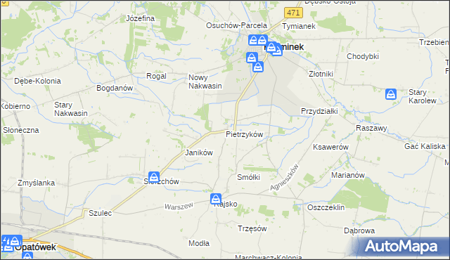 mapa Pietrzyków gmina Koźminek, Pietrzyków gmina Koźminek na mapie Targeo