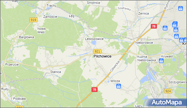 mapa Pilchowice powiat gliwicki, Pilchowice powiat gliwicki na mapie Targeo