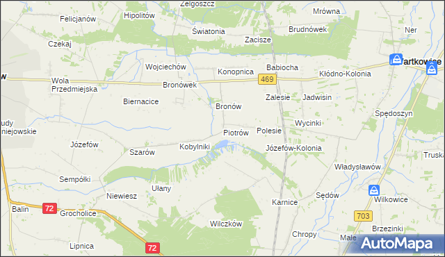 mapa Piotrów gmina Poddębice, Piotrów gmina Poddębice na mapie Targeo