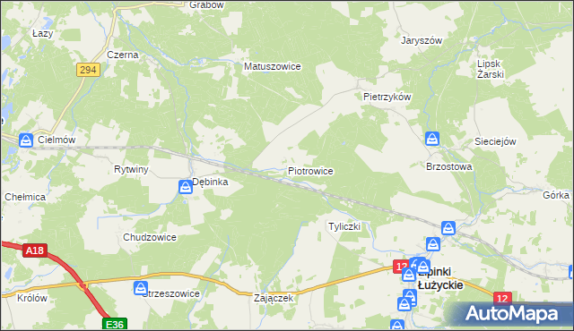 mapa Piotrowice gmina Lipinki Łużyckie, Piotrowice gmina Lipinki Łużyckie na mapie Targeo