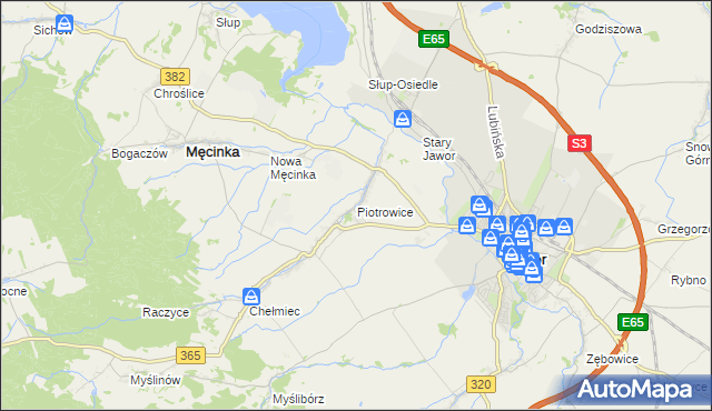 mapa Piotrowice gmina Męcinka, Piotrowice gmina Męcinka na mapie Targeo