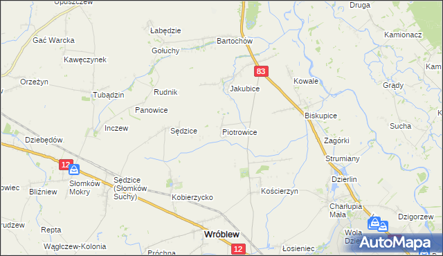 mapa Piotrowice gmina Warta, Piotrowice gmina Warta na mapie Targeo