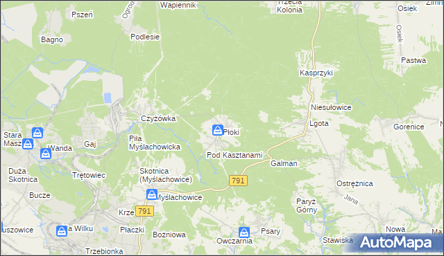 mapa Płoki gmina Trzebinia, Płoki gmina Trzebinia na mapie Targeo