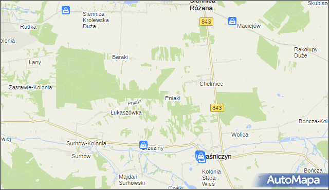 mapa Pniaki gmina Kraśniczyn, Pniaki gmina Kraśniczyn na mapie Targeo