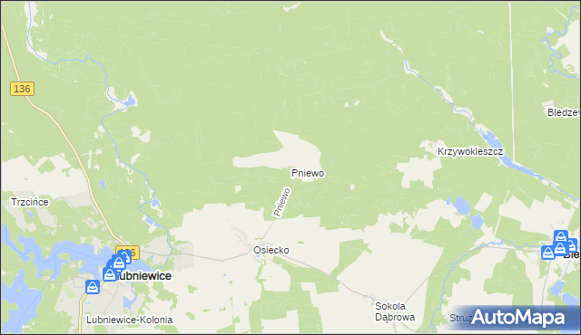 mapa Pniewo gmina Bledzew, Pniewo gmina Bledzew na mapie Targeo