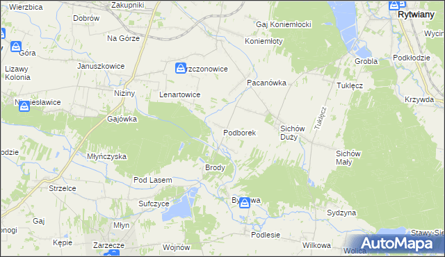 mapa Podborek gmina Rytwiany, Podborek gmina Rytwiany na mapie Targeo