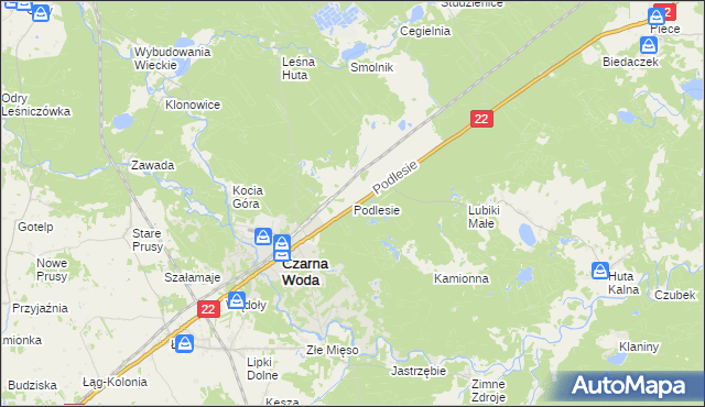 mapa Podlesie gmina Czarna Woda, Podlesie gmina Czarna Woda na mapie Targeo