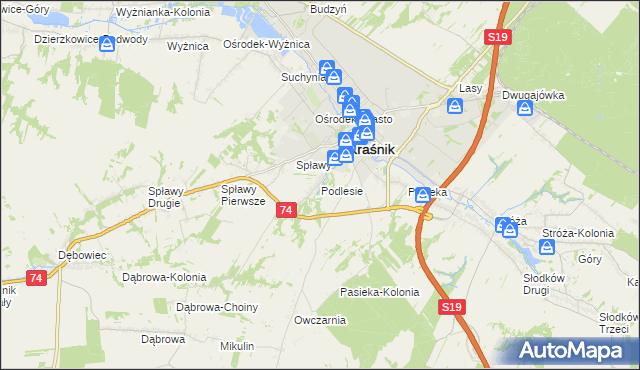 mapa Podlesie gmina Kraśnik, Podlesie gmina Kraśnik na mapie Targeo