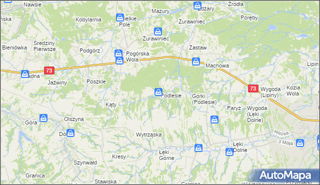mapa Podlesie gmina Pilzno, Podlesie gmina Pilzno na mapie Targeo