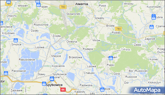 mapa Podłęże gmina Alwernia, Podłęże gmina Alwernia na mapie Targeo