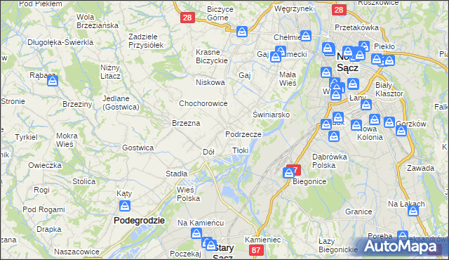 mapa Podrzecze gmina Podegrodzie, Podrzecze gmina Podegrodzie na mapie Targeo