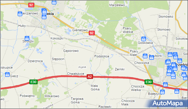 mapa Podstolice gmina Nekla, Podstolice gmina Nekla na mapie Targeo
