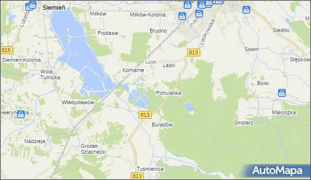 mapa Pohulanka gmina Parczew, Pohulanka gmina Parczew na mapie Targeo