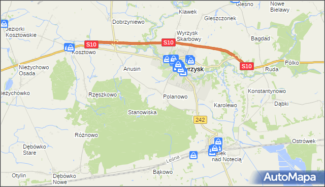 mapa Polanowo gmina Wyrzysk, Polanowo gmina Wyrzysk na mapie Targeo