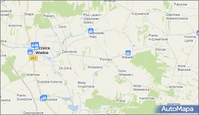 mapa Pomiary gmina Strzelce Wielkie, Pomiary gmina Strzelce Wielkie na mapie Targeo