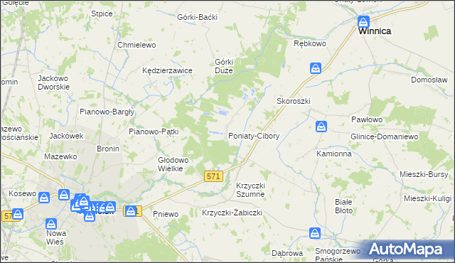 mapa Poniaty-Cibory, Poniaty-Cibory na mapie Targeo