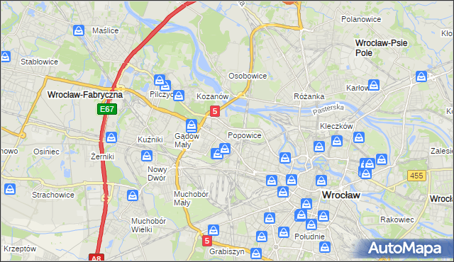 mapa Popowice gmina Wrocław, Popowice gmina Wrocław na mapie Targeo