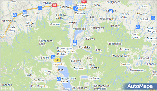 mapa Porąbka powiat bielski, Porąbka powiat bielski na mapie Targeo