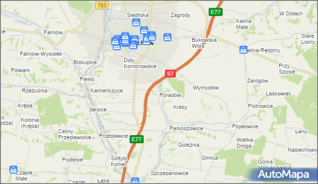 mapa Poradów gmina Miechów, Poradów gmina Miechów na mapie Targeo
