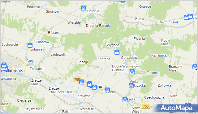 mapa Poręba gmina Gnojno, Poręba gmina Gnojno na mapie Targeo