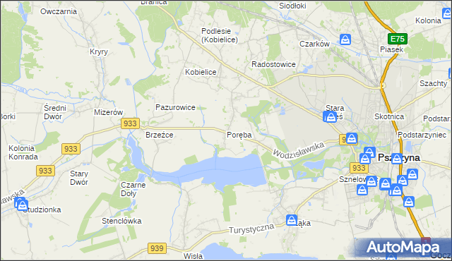 mapa Poręba gmina Pszczyna, Poręba gmina Pszczyna na mapie Targeo
