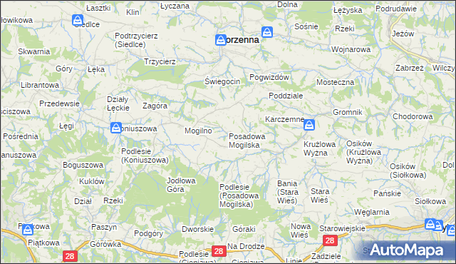 mapa Posadowa Mogilska, Posadowa Mogilska na mapie Targeo