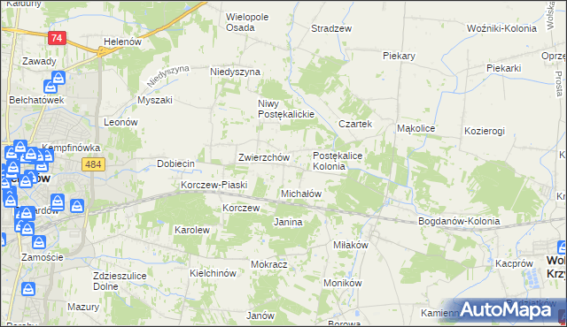 mapa Postękalice, Postękalice na mapie Targeo