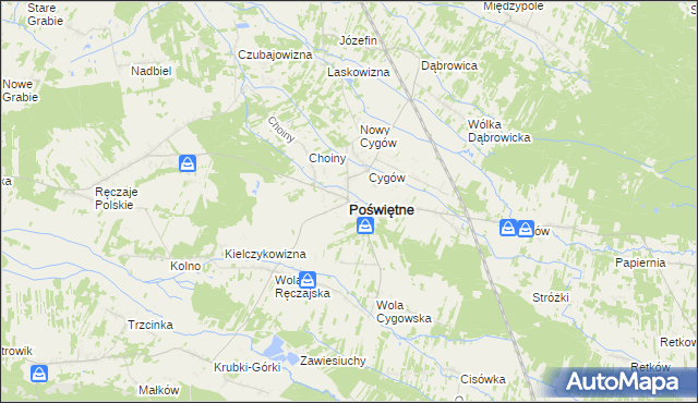 mapa Poświętne powiat wołomiński, Poświętne powiat wołomiński na mapie Targeo