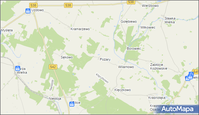 mapa Pożary gmina Działdowo, Pożary gmina Działdowo na mapie Targeo