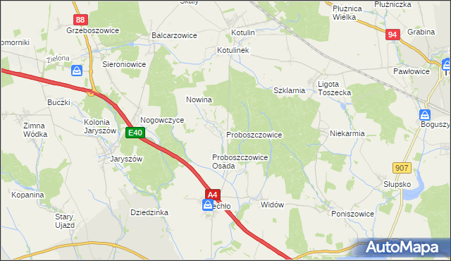 mapa Proboszczowice gmina Toszek, Proboszczowice gmina Toszek na mapie Targeo