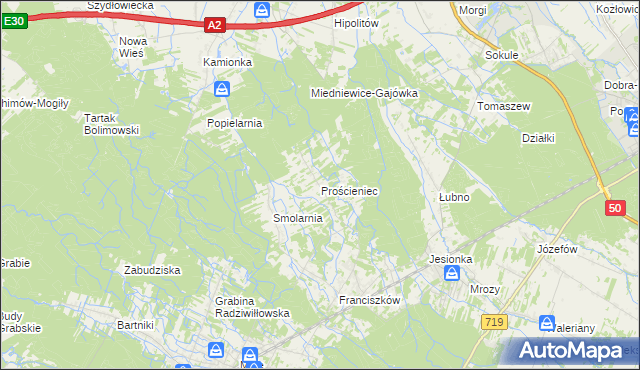 mapa Prościeniec, Prościeniec na mapie Targeo