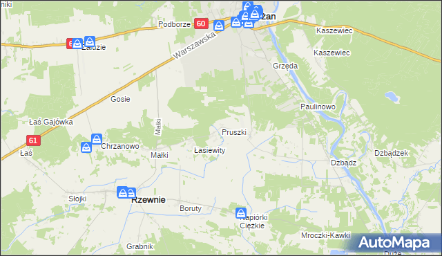 mapa Pruszki gmina Rzewnie, Pruszki gmina Rzewnie na mapie Targeo
