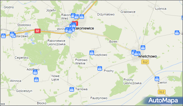 mapa Pruszkowo gmina Wielichowo, Pruszkowo gmina Wielichowo na mapie Targeo