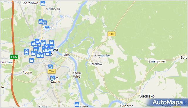 mapa Przyborów gmina Nowa Sól, Przyborów gmina Nowa Sól na mapie Targeo