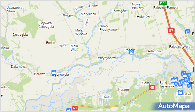mapa Przybyszew gmina Promna, Przybyszew gmina Promna na mapie Targeo