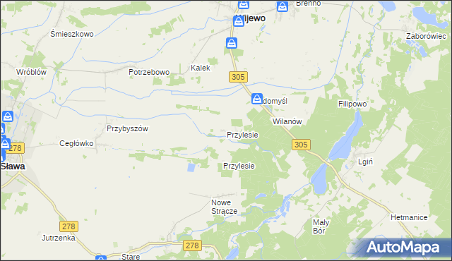 mapa Przylesie gmina Wijewo, Przylesie gmina Wijewo na mapie Targeo