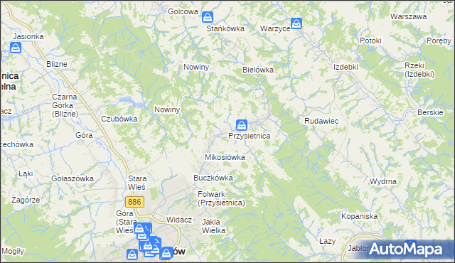 mapa Przysietnica gmina Brzozów, Przysietnica gmina Brzozów na mapie Targeo