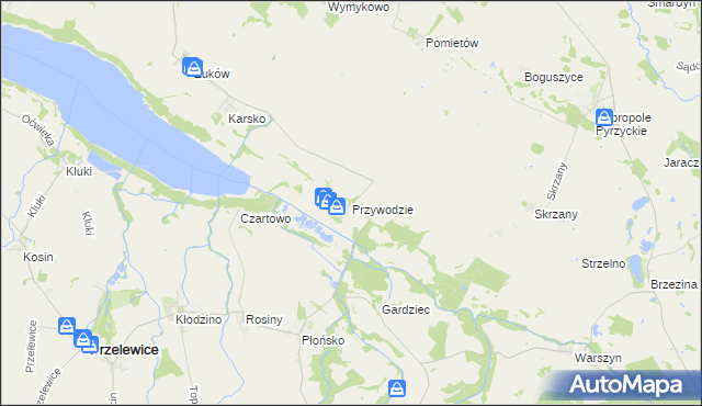 mapa Przywodzie gmina Przelewice, Przywodzie gmina Przelewice na mapie Targeo