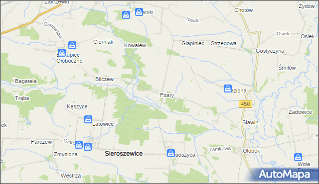 mapa Psary gmina Sieroszewice, Psary gmina Sieroszewice na mapie Targeo