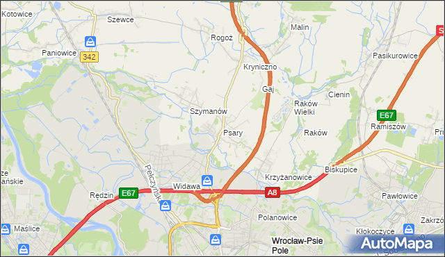 mapa Psary gmina Wisznia Mała, Psary gmina Wisznia Mała na mapie Targeo