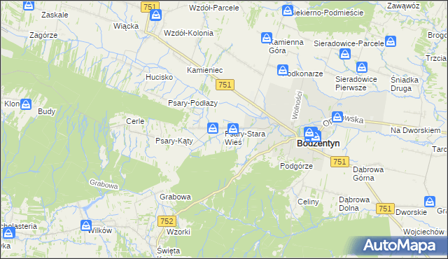 mapa Psary-Stara Wieś gmina Bodzentyn, Psary-Stara Wieś gmina Bodzentyn na mapie Targeo